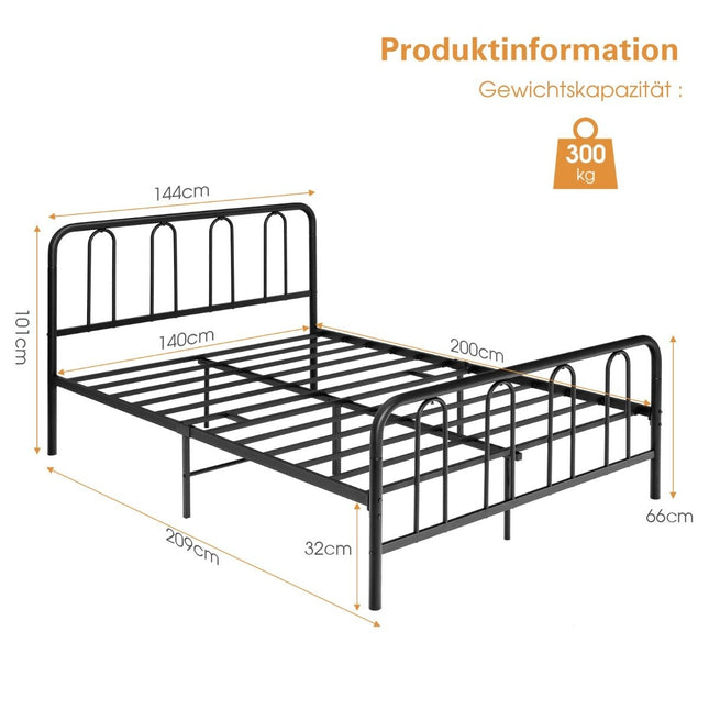 Metal Bed Frame with Headboard and Footboard Modern Platform Bed 209 x 144 x 101 cm Black