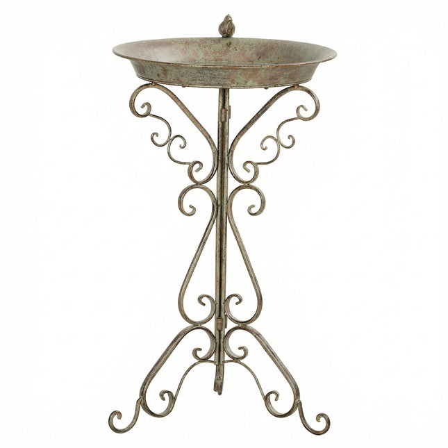 Metal Bird Bath, Vintage Green, 75 cm High, Rust-Resistant