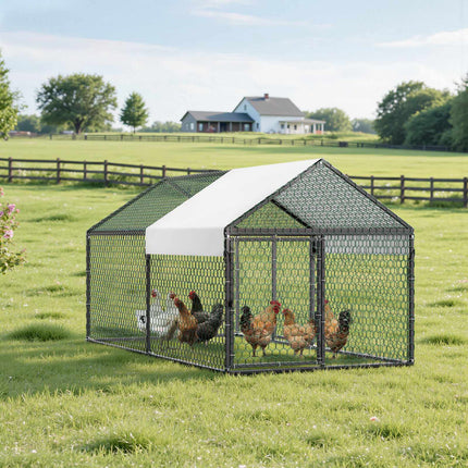 Metal Chicken Coop 1x2x1 m, Waterproof Cover, 2 Doors