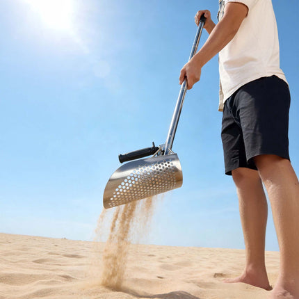 Metal Detecting Sand Sieve Spade – Long Handle, Stainless
