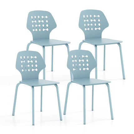 Metal Dining Chair Set of 4, Blue, Ergonomic Backrest