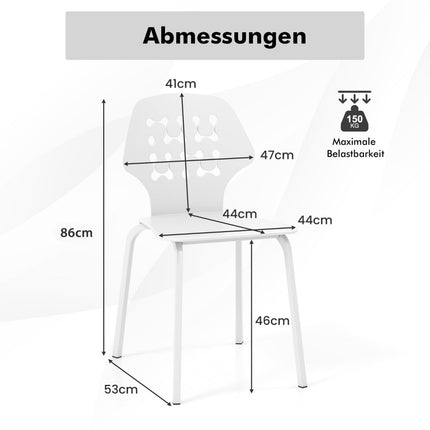 Metal Dining Chair Set of 4, White, Ergonomic Backrest
