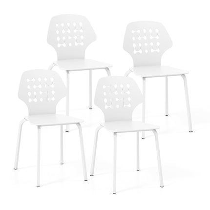 Metal Dining Chair Set of 4, White, Ergonomic Backrest
