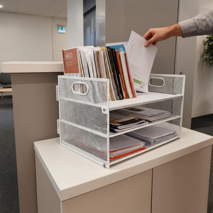 Metal Document Organizer, 3-Section Letter Tray