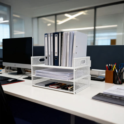 Metal Document Organizer, 3-Section Letter Tray