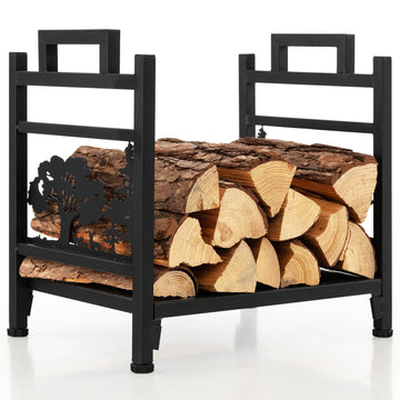 Metal Firewood Rack with Handles and Adjustable Feet
