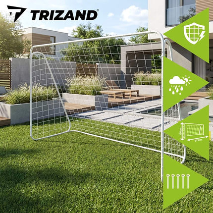 Metal Football Goal 213x150x90 cm with Net and Anchors, XXL, White
