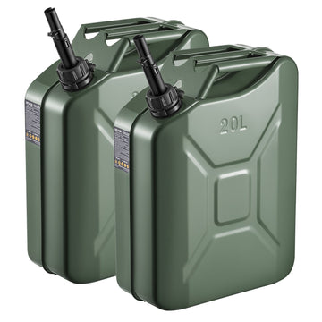 Metal Fuel Jerry Can 20L, Spout, Handle, 2-Pack