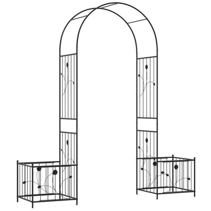 Metal Garden Arbor Arch Trellis with Planter Boxes, Stakes