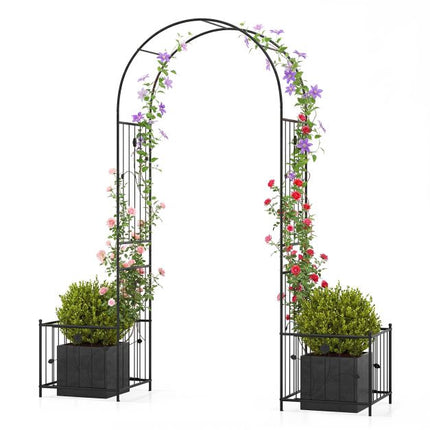 Metal Garden Arbor Arch Trellis with Planter Boxes, Stakes