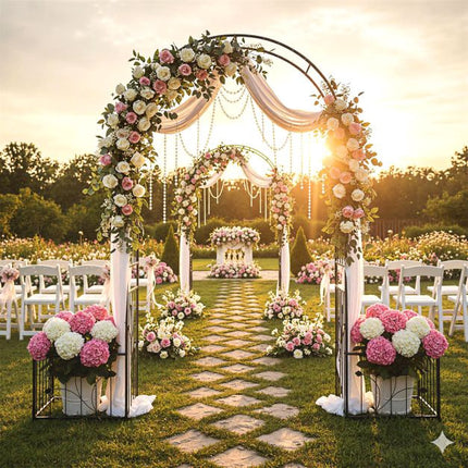 Metal Garden Arbor Arch Trellis with Planter Boxes, Stakes