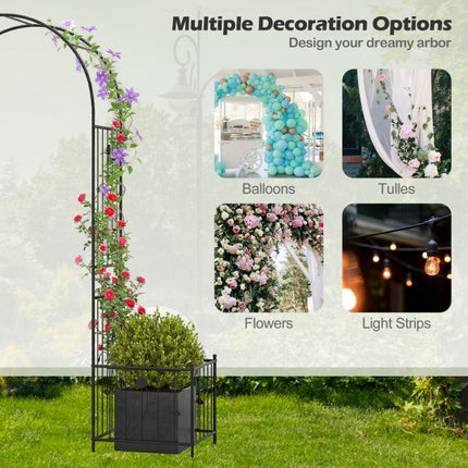 Metal Garden Arbor Arch Trellis with Planter Boxes, Stakes