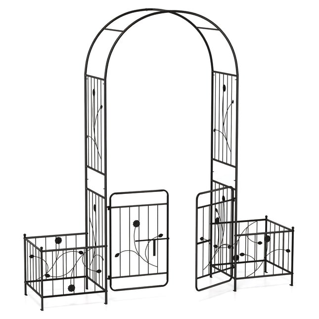 Metal Garden Arbor Trellis, 87-Inch, Lockable Gate, Planters