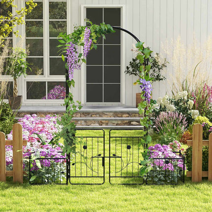 Metal Garden Arbor Trellis, 87-Inch, Lockable Gate, Planters