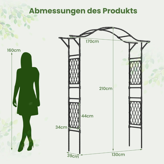 Metal Garden Arch for Climbing Plants, 170x39x210 cm, Black