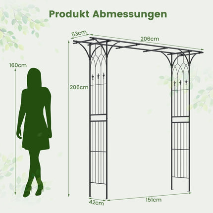 Metal Garden Arch for Climbing Plants, Black, Weatherproof