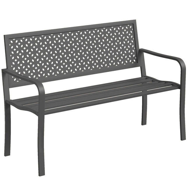 Metal Garden Bench, Dark Grey, Rust-Resistant, 2-Seater