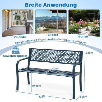 Metal Garden Bench, Weatherproof, Seats 2-3, Blue