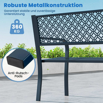 Metal Garden Bench, Weatherproof, Seats 2-3, Blue