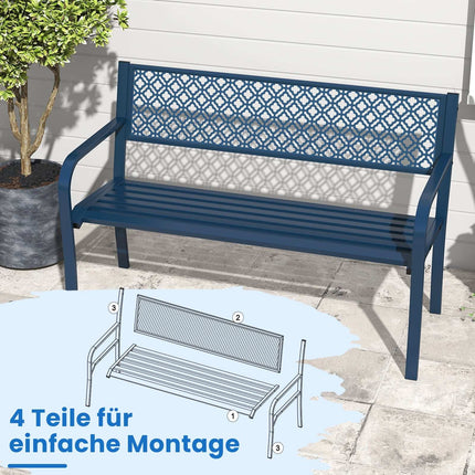 Metal Garden Bench, Weatherproof, Seats 2-3, Blue