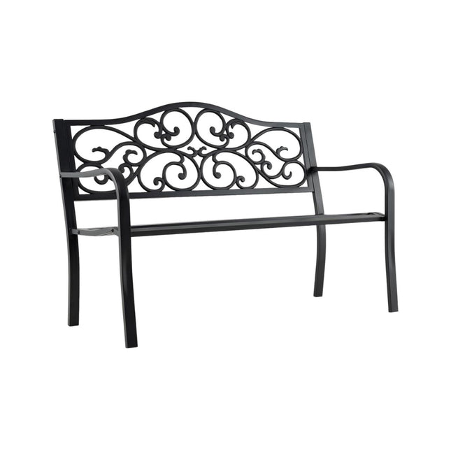 Metal Garden Bench for 2–3 with Floral Backrest