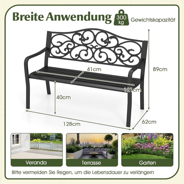 Metal Garden Bench for 2–3 with Floral Backrest
