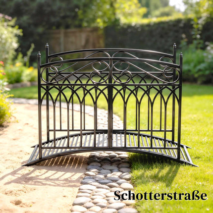 Metal Garden Bridge with Safety Rails, 135.5 cm, Black