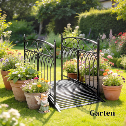 Metal Garden Bridge with Safety Rails, 135.5 cm, Black