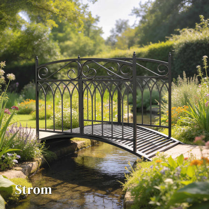 Metal Garden Bridge with Safety Rails, 135.5 cm, Black