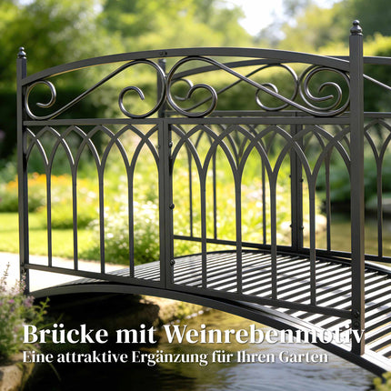 Metal Garden Bridge with Safety Rails, 135.5 cm, Black