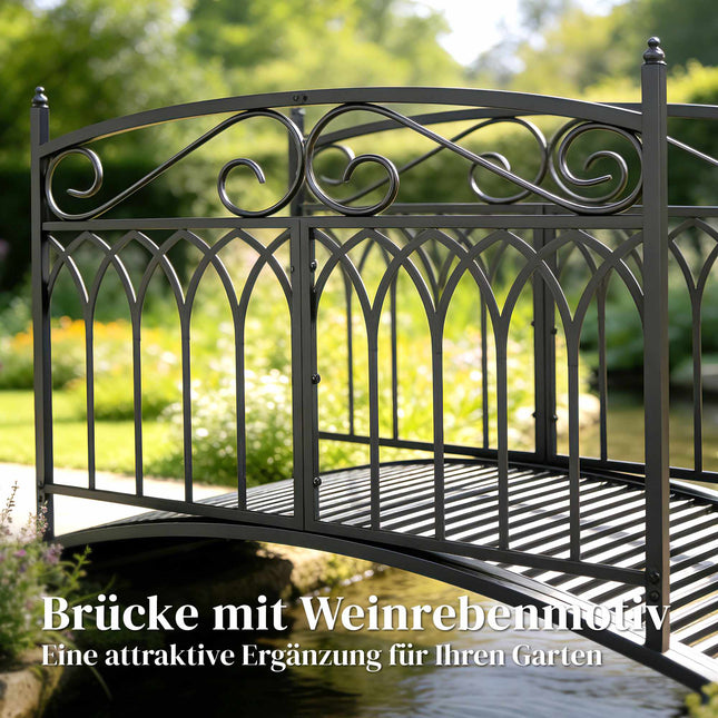 Metal Garden Bridge with Safety Rails, 135.5 cm, Black