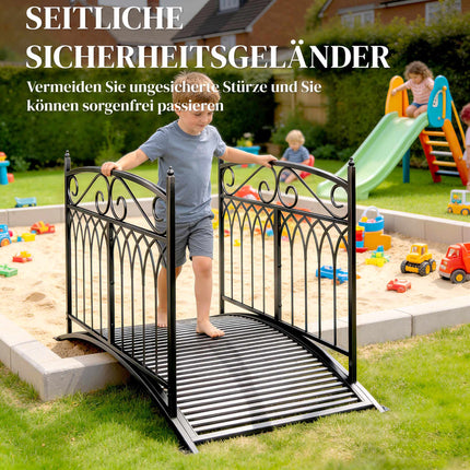 Metal Garden Bridge with Safety Rails, 135.5 cm, Black