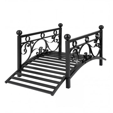 Metal Garden Bridge with Scrollwork, Black, 40"