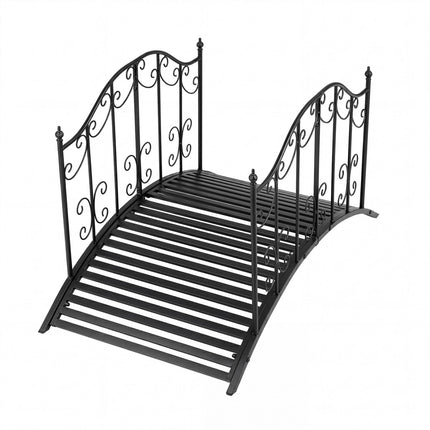 Metal Garden Bridge with Scrollwork and Safety Rails