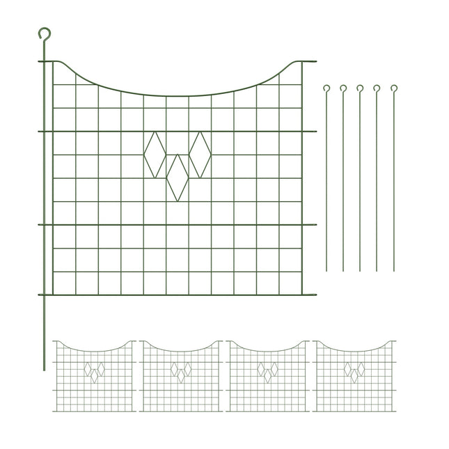 Metal Garden Fence, 5 Panels, Decorative Design
