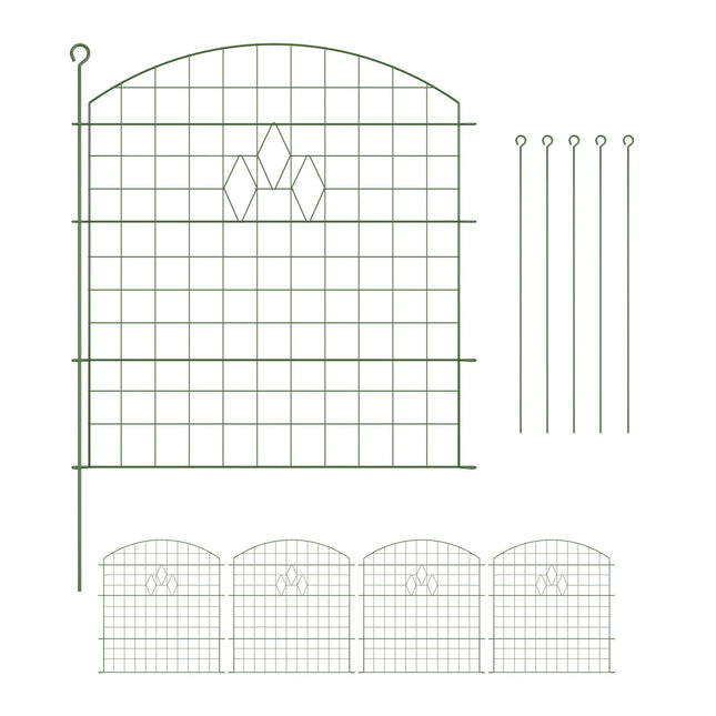 Metal Garden Fence with 5 Panels, Decorative Design