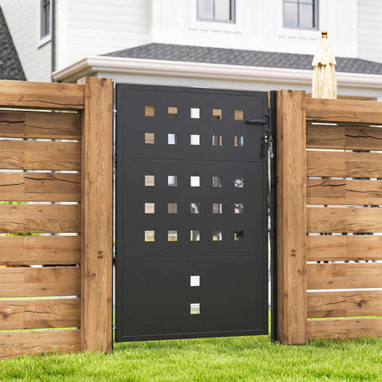 Metal Garden Gate, Galvanized Steel, Lock & Keys, 105x130 cm