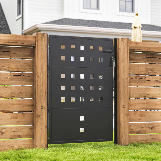 Metal Garden Gate, Galvanized Steel, Lock & Keys, 105x130 cm