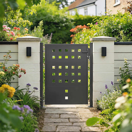 Metal Garden Gate, Galvanized Steel, Lock & Keys, 105x130 cm