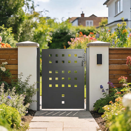 Metal Garden Gate, Galvanized Steel, Lock & Keys, 105x130 cm