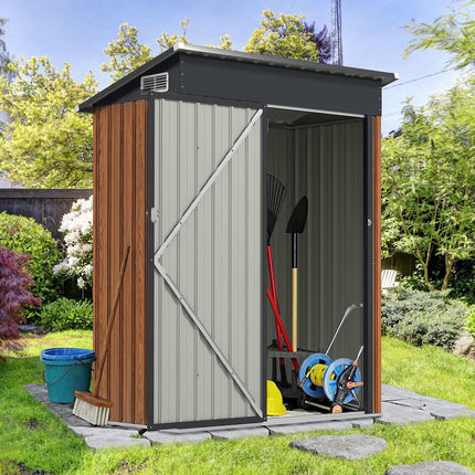 Metal Garden Shed 150x90.5x185 cm, Brown, Rustproof