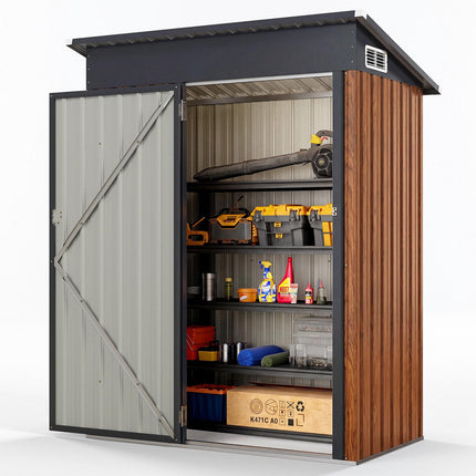 Metal Garden Shed 150x90.5x185 cm, Brown, Rustproof