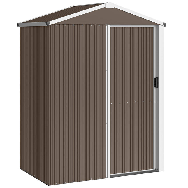 Metal Garden Shed, Galvanized Steel, Sliding Door, Brown