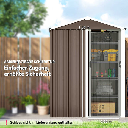 Metal Garden Shed, Galvanized Steel, Sliding Door, Brown