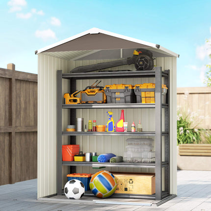 Metal Garden Shed, Galvanized Steel, Sliding Door, Brown
