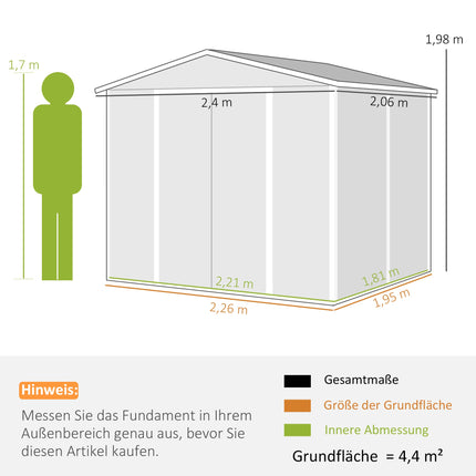Metal Garden Shed, Weatherproof & Lockable, 240x206x198 cm