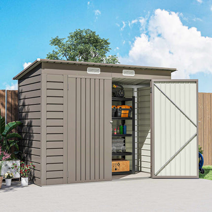 Metal Garden Shed with Double Doors, 249 x 121 x 183 cm, Light Grey