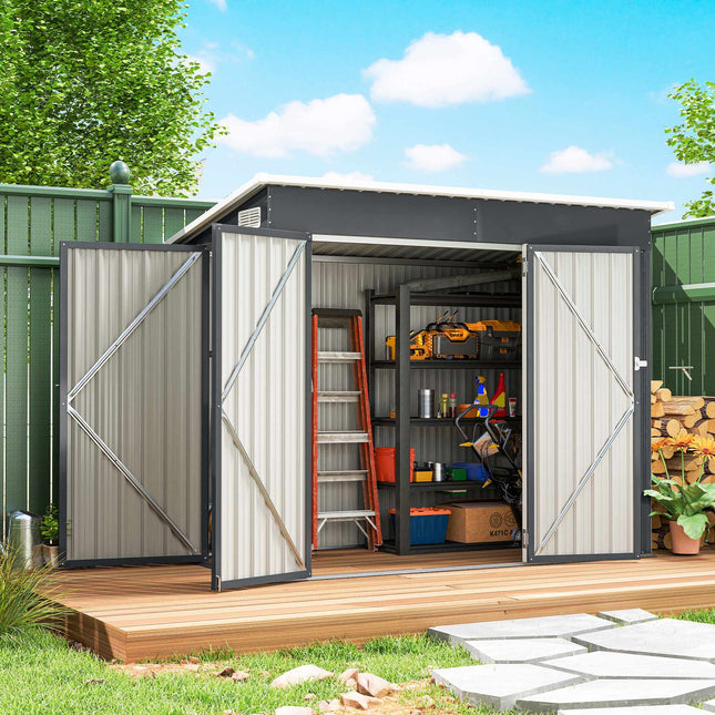 Metal Garden Shed with Double Doors, Lockable, Steel