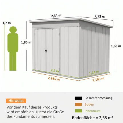 Metal Garden Shed with Lockable 3 Doors – 2.68 m²