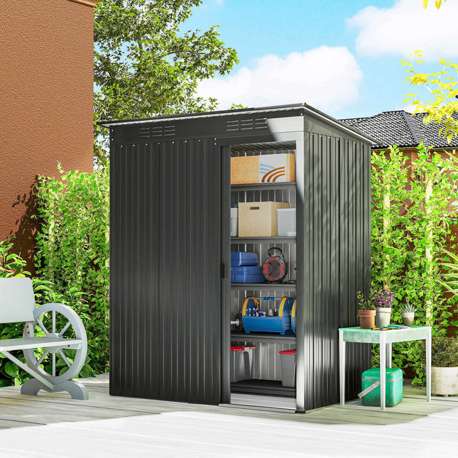 Metal Garden Shed with Sliding Door, Dark Grey, 159x106x165 cm